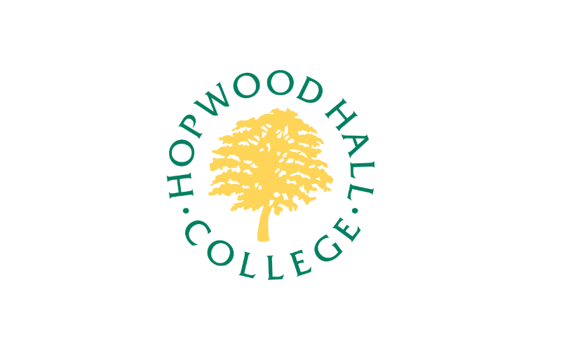 The logo for Hopwood Hall College, a yellow tree in the middle of the words Hopwood Hall College.