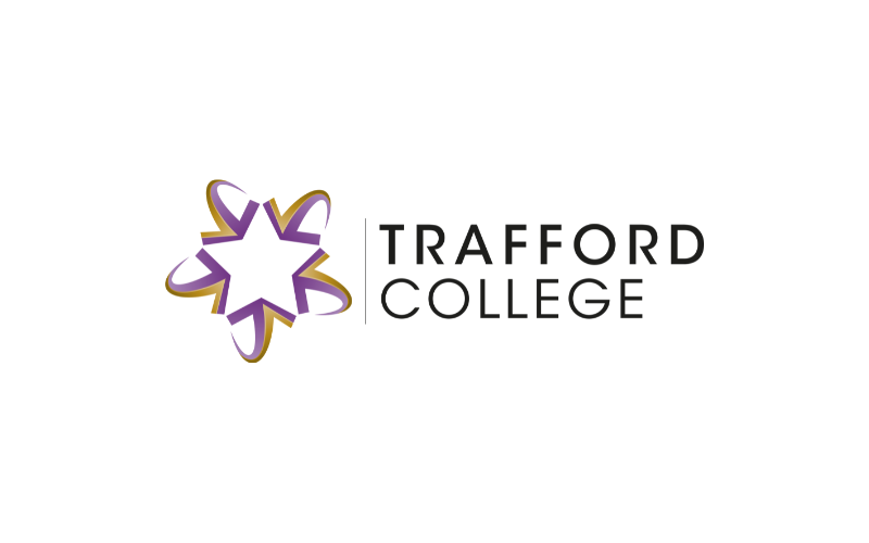 The Trafford College logo: A purple and orange star on the left, with Trafford College written to the right.