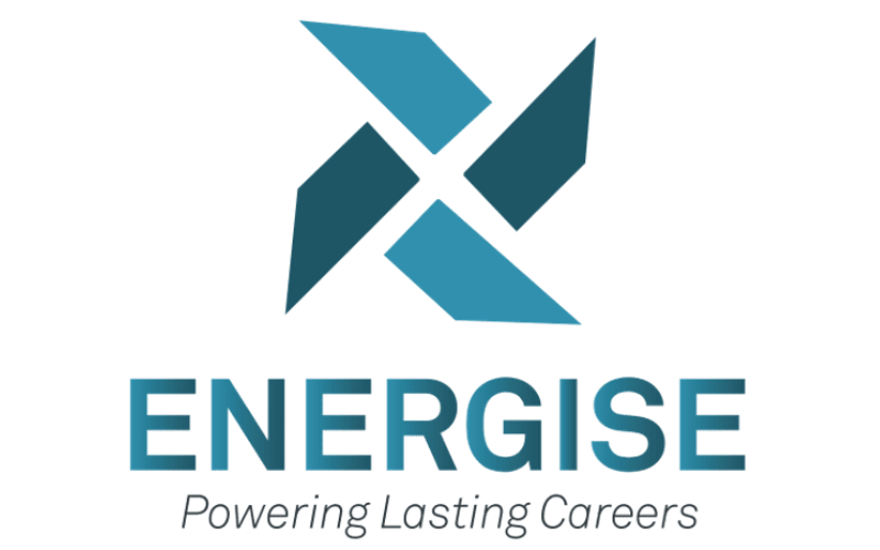 Logo for Energise, a blue stylised wind mill with "Energise: Powering Lasting Careers" underneath.